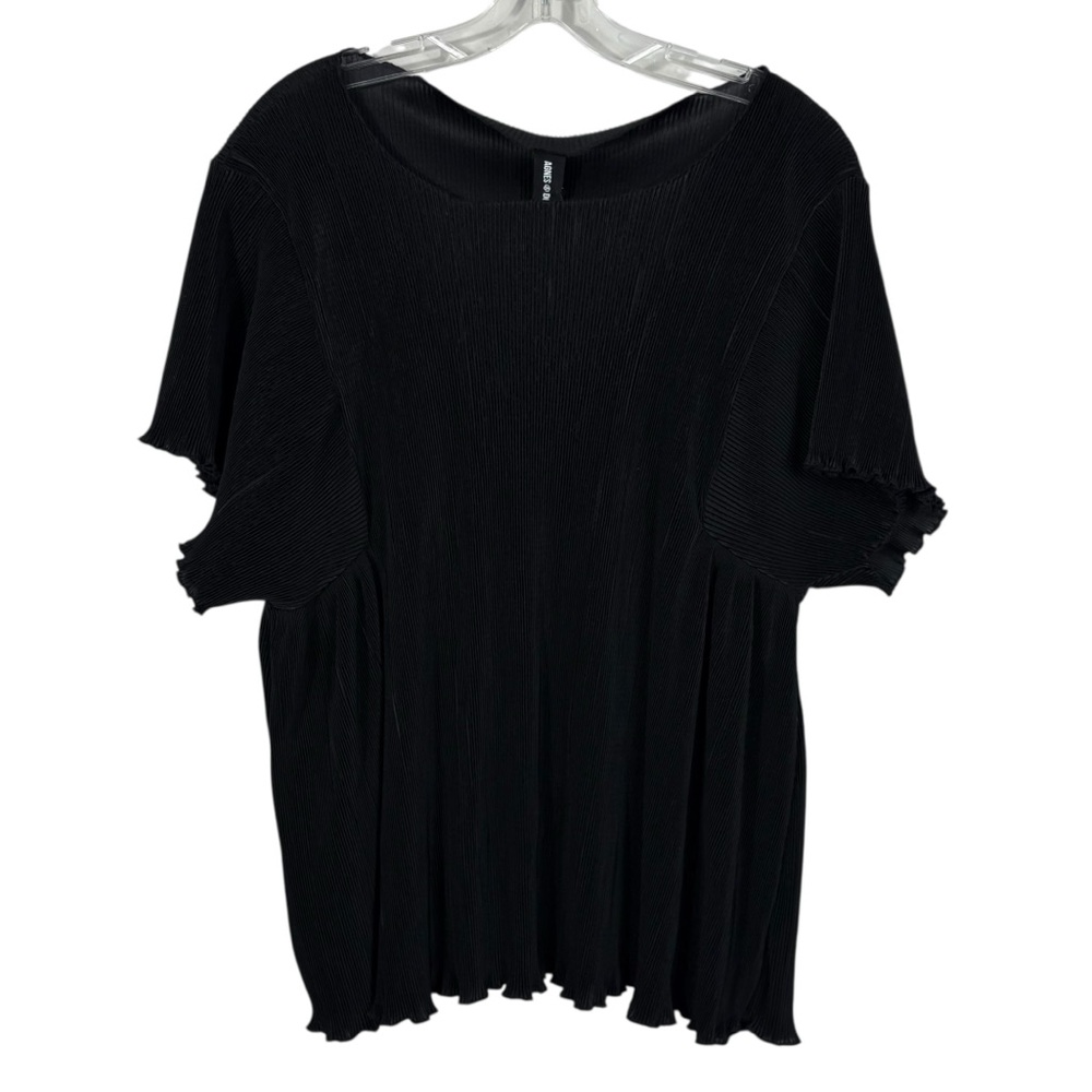 Agnes & Dora Black Pleated Stretch Babydoll Fit Blouse NWT Stretchy Oversized S